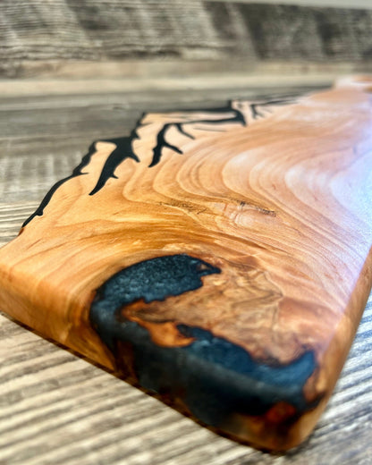 Maple Serving Board with Midnight Navy Mountain Epoxy Inlay